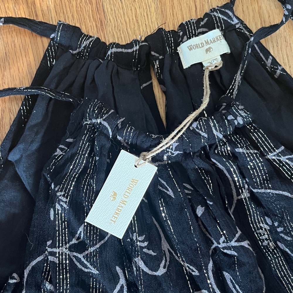 World Market Black and Silver Patterned Halter Maxi Dress S/M - Picture 3 of 4
